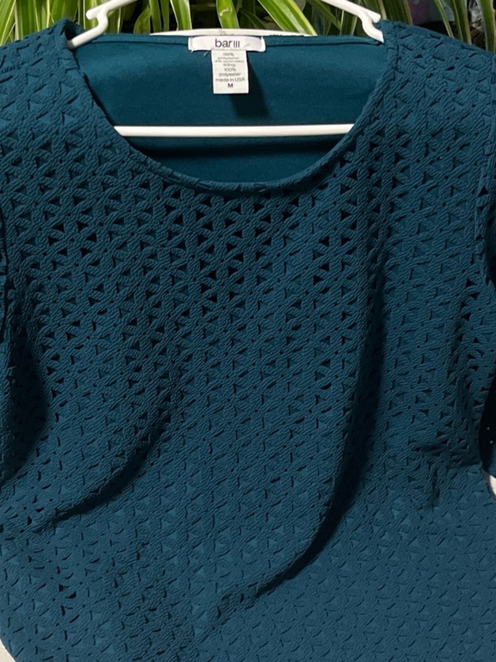 Bar III Teal Short-Sleeve Textured Knit Top